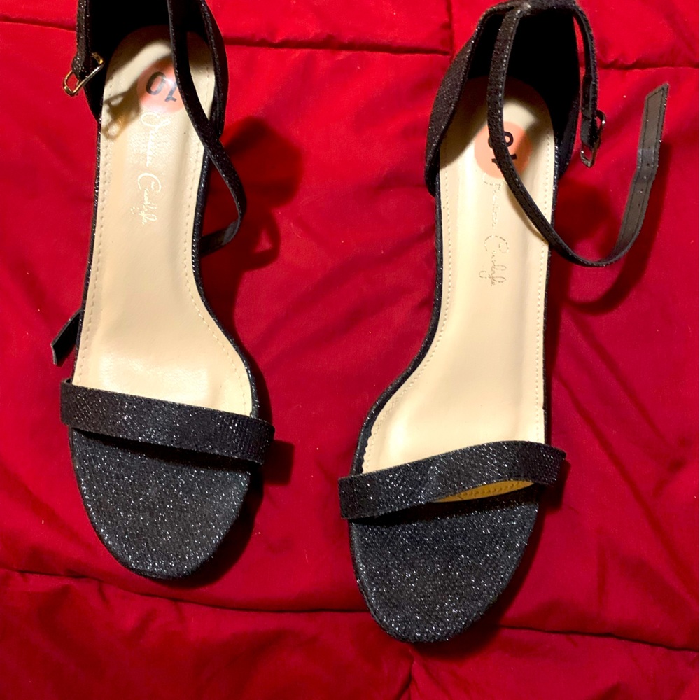 Brand new with tags sparkly black strappy 3” heels.